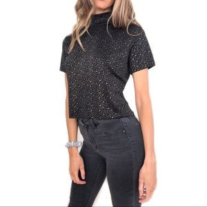 Black and gold dot mock neck top